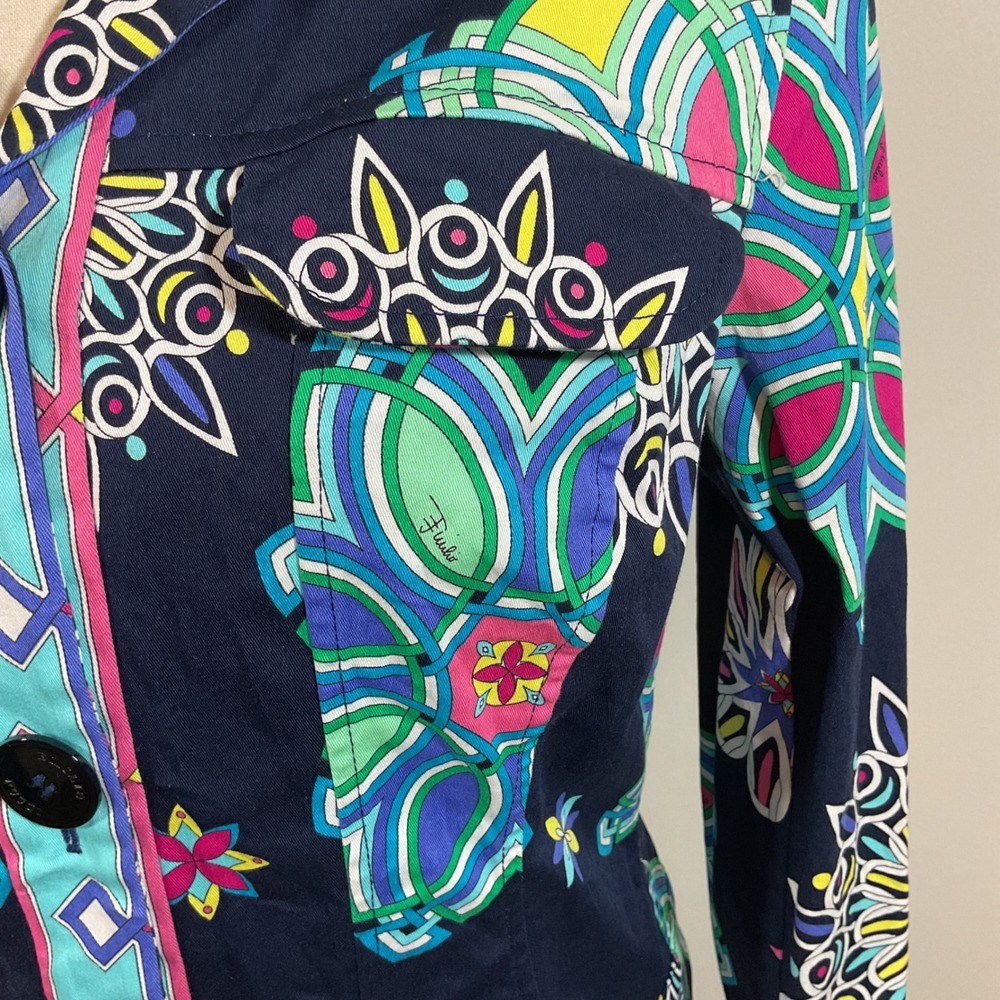 Emilio Pucci Saks Jandel Vintage Navy Psychedelic Floral Jacket Italy Size 12/46 - Picture 4 of 15
